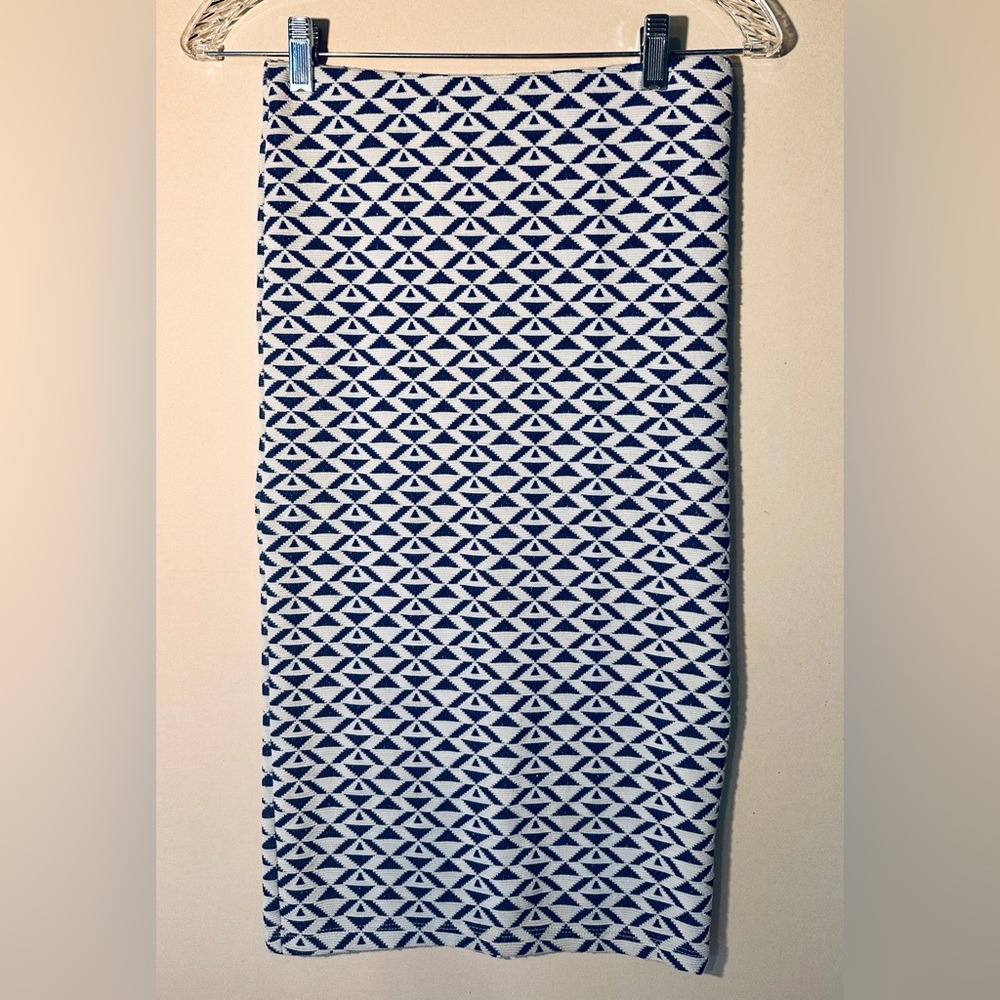 Blue and White Geometric Patterned Pencil Skirt Small Women’s